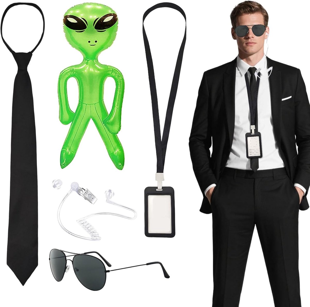 Set van 6 accessoires voor geheime agent kostuumaccessoires, spionagekostuumaccessoires met opblaasbare groene - ShopVlot
