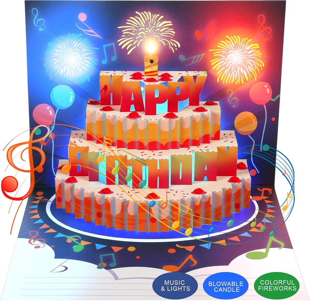 3D Pop Up Happy Birthday Cards, Music & Light & Fireworks Greeting Cards with Inflatable Candle, Funny Birthday Gifts - ShopVlot