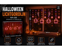 Halloween Lichtgordijn – 104 LED – 160 x 62 cm – Spook & Pompoen Verlichting – Oranje, Paa