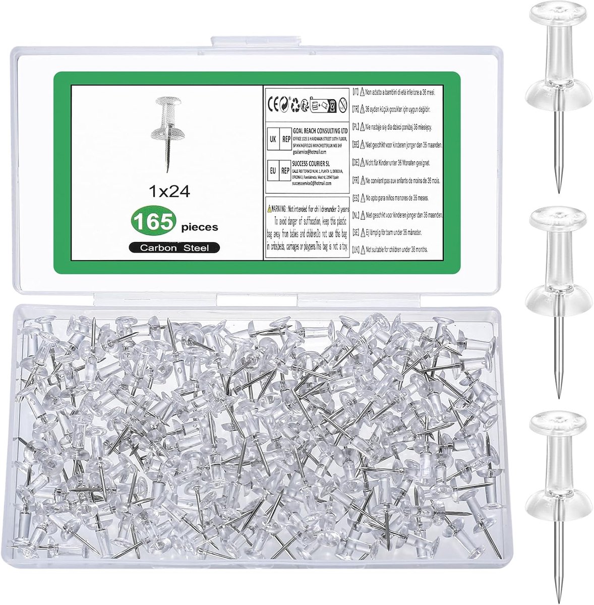 165 Pcs Pin Pins 24mm Thumbtacks Transparent Stapling Target Head Rice Goals Barbed Needles Rice Nails Long Head - ShopVlot