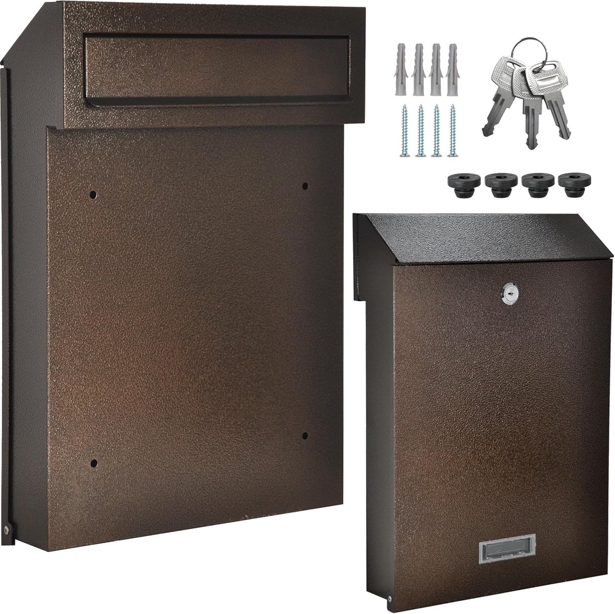 Fence mailbox, gate mailbox, wall bypass, mailbox, brown, bronze, antique, C4, removal behind double rod mat fence - ShopVlot
