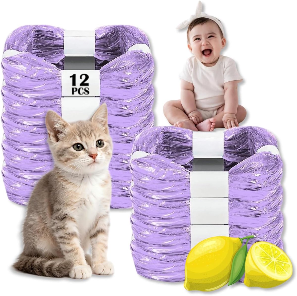 12 stuks navulcassettes voor kattenbakvulling, afvalemmer (paars) - ShopVlot