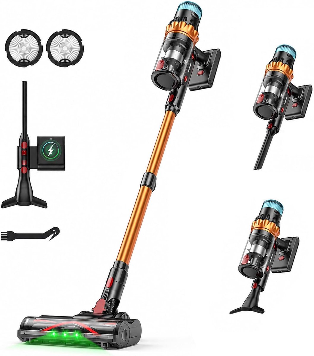 TechRise Accu-staafstofzuiger, 58 KPA/680 W/70 min, led-touchscreen, 3 smart-modi, anti-tangle en 8-in-1 filter - ShopVlot