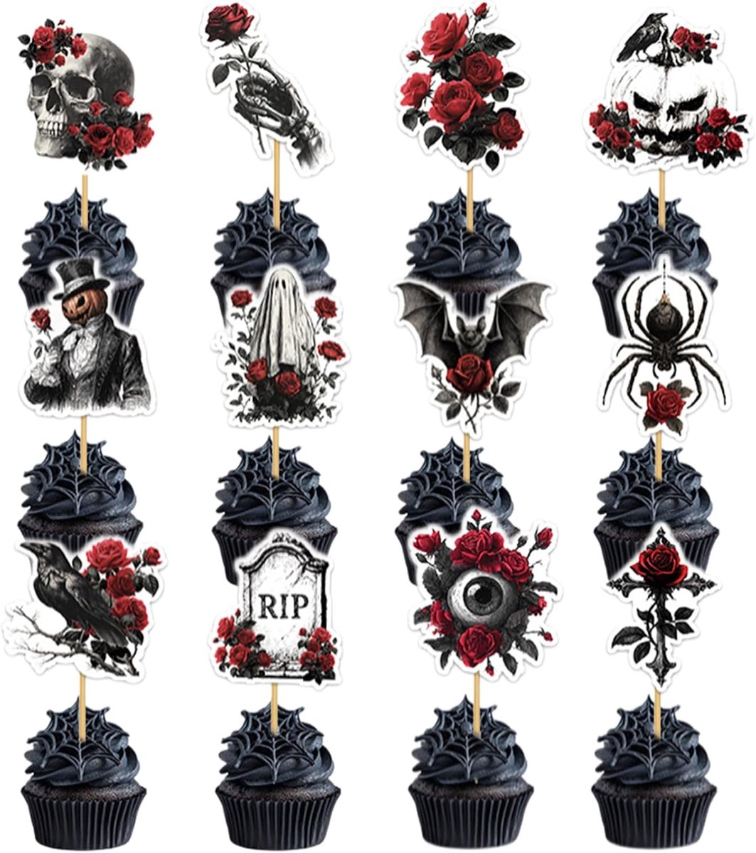 12 Halloween cupcake decorations, gothic cake decorations, cake decorations, suitable for horror themed parties and - ShopVlot