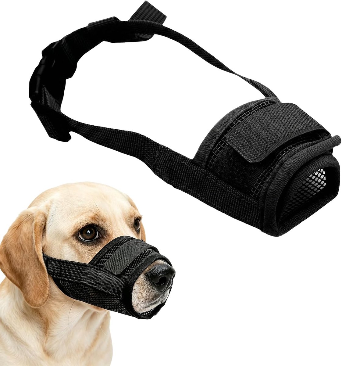 Muilkorf voor kleine en middelgrote honden, verstelbaar, van ademend mesh, om bijten, slikken en blaffen te voorkomen - ShopVlot