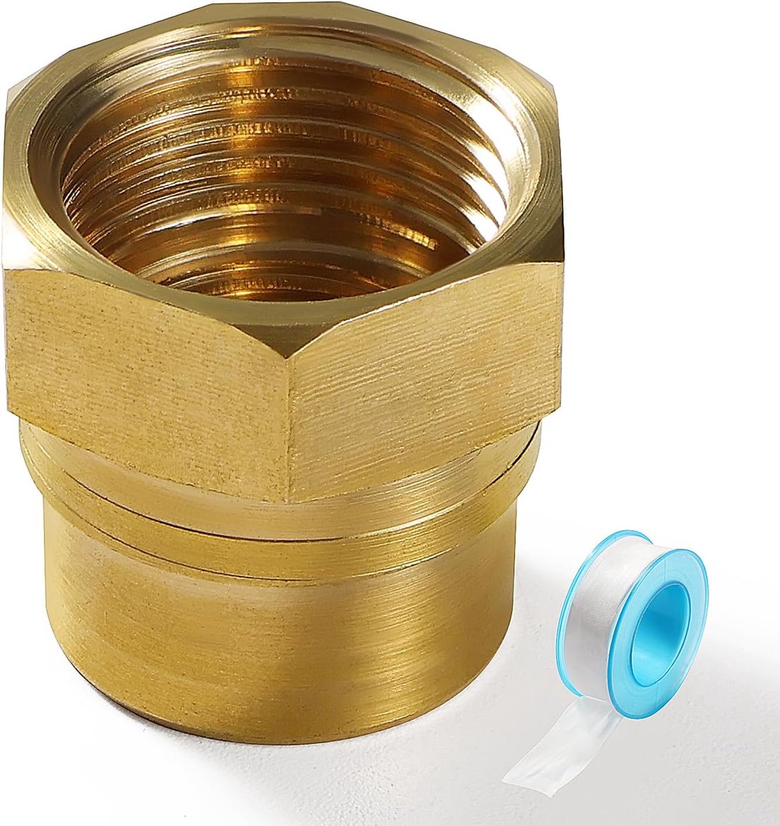 G1/2 Female to G3/8 Female Brass Reducer Sleeve, Female Thread Brass Nipple Connector, with Plumbing Tape, for Pipe - ShopVlot