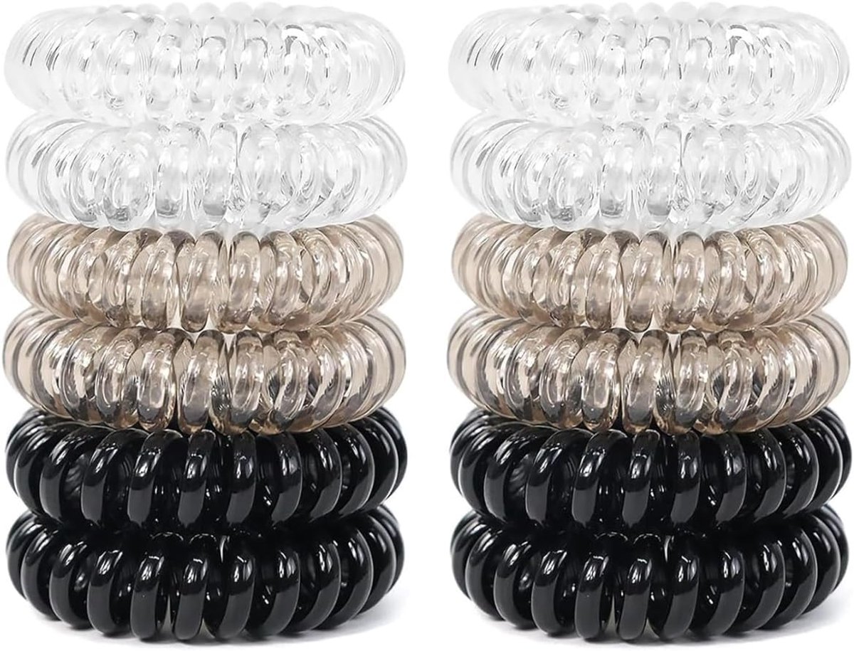 Pack of 12 Hair Bobbles with Plastic Spiral, Elastic Hair Bobbles for Phone Cables, Elastic Phone Cables for Women and - ShopVlot