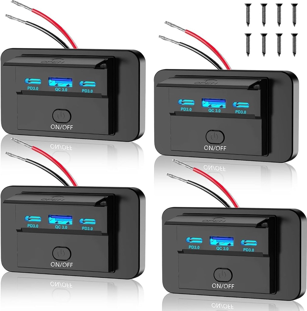 2 stuks USB 3-poorts 12V 90W dubbele PD3.0 Type-C snel opladen 72W en USB QC3.0 18W wandhouder voor auto, boot, bus - ShopVlot