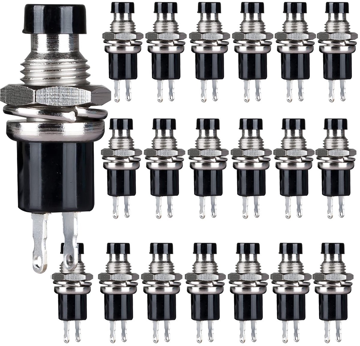 Normally Closed Moment Switch, 1 A, 250 V AC, SPST, 2-Pin Mini Micro Knob, Black Cap, Pack of 20 - ShopVlot