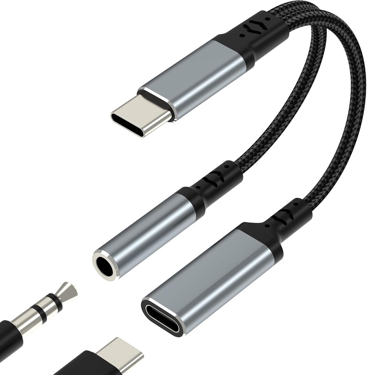 USB-C Aux-adapter naar 3,5 mm hoofdtelefoonaudio voor iPhone 17 Pro Max Compatibel met Samsung Galaxy S24 S23 Kabel - ShopVlot