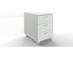 FBasic Wooden chest of drawers on wheels 3 drawers with lock - white - 42 x 55 x 57 cm - ShopVlot