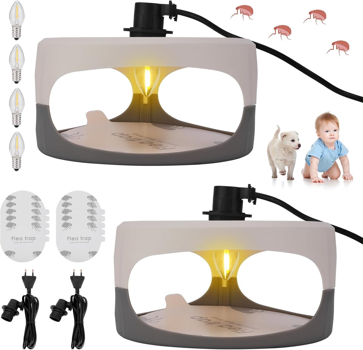 Flohfalle, 2er-Pack Flohlampenfallen for Zuhause with 4 Light Modes, 10 Stück klebrige Flohpads, Flohfänger - ShopVlot