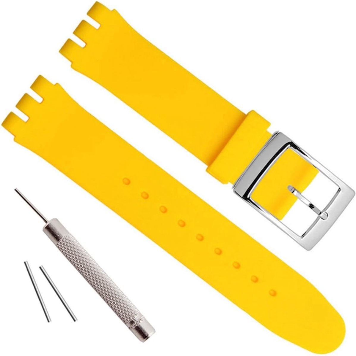 Silver Plated Stainless Steel Buckle Waterproof Silicone Rubber Watch Strap Watch Band (20mm, Yellow), Yellow, band - ShopVlot