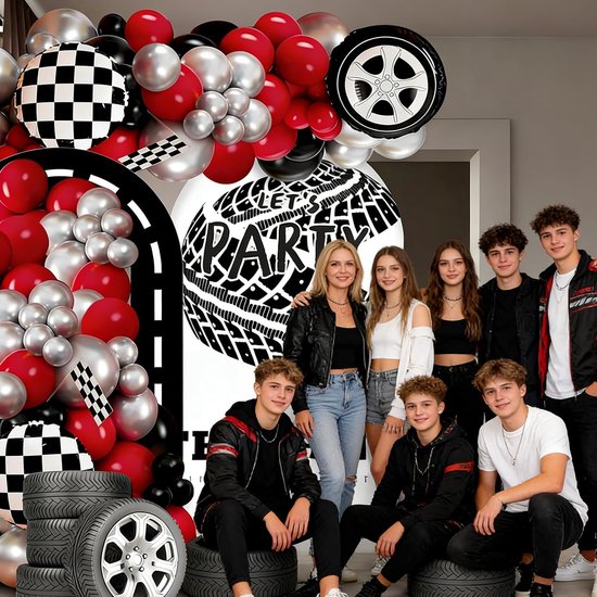 111 Pcs Racing Balloon Set, Black Red Silver Car Party Decoration Items, Children's Birthday Decoration Items, Racing - ShopVlot — afbeelding 5