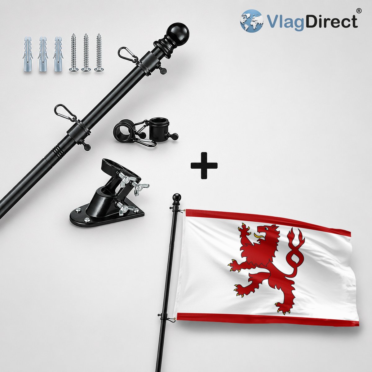VlagDirect - Compleet vlaggenpakket - Zwarte vlaggenstok inclusief vlaggenstokhouder + Vaals vlag - Gemeente Vaals vlag - 90 x 150 cm.