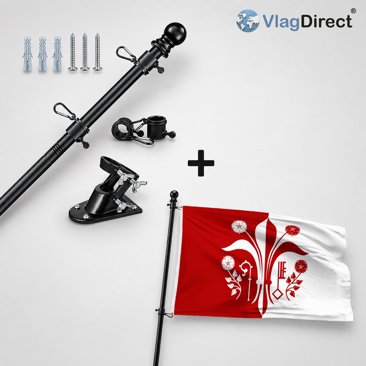 VlagDirect - Compleet vlaggenpakket - Zwarte vlaggenstok inclusief vlaggenstokhouder + Affligemse vlag - Gemeente Affligem vlag - 90 x 150 cm.