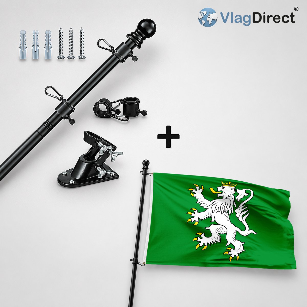 VlagDirect - Compleet vlaggenpakket - Zwarte vlaggenstok inclusief vlaggenstokhouder + Gemeente Itter vlag - 90 x 150 cm.