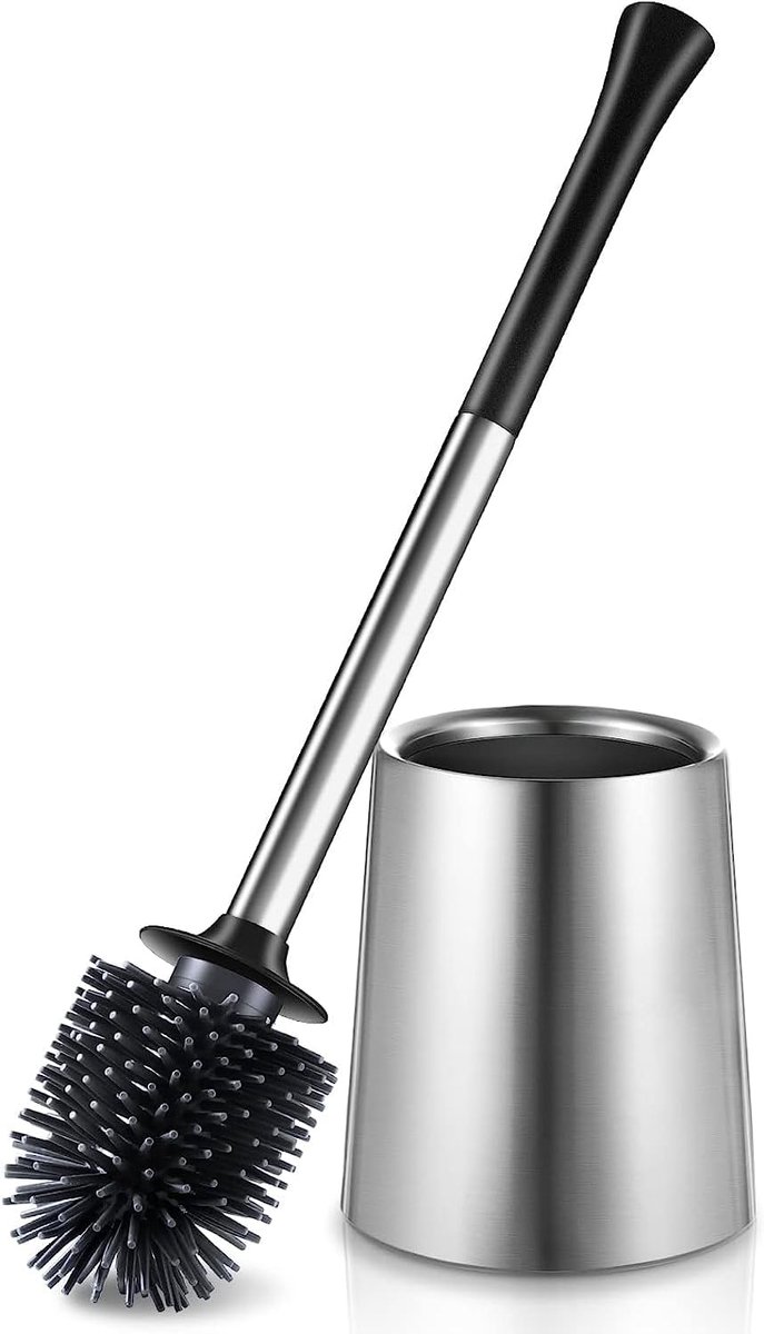 HAMITOR Toilet brush silicone stainless steel: deep cleaning flexible toilet brush holder set - ShopVlot