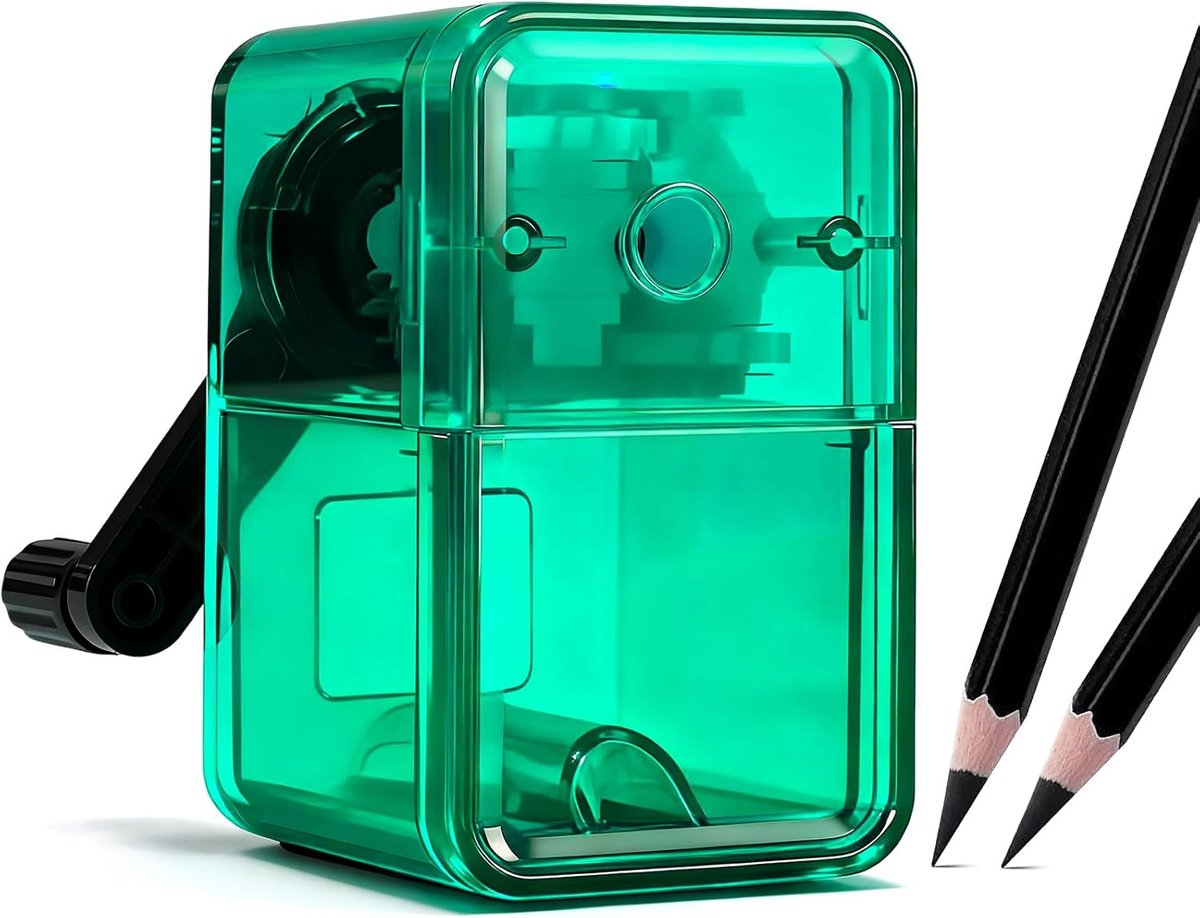 YAGXIG handmatige puntenslijper - handslinger puntenslijper - voor 6,5-8 mm potloden en kleurpotloden - scherpteniveau 2 - voor kinderen, studenten, klaslokalen, thuis en op kantoor - voor professionele kunststudenten - groen
