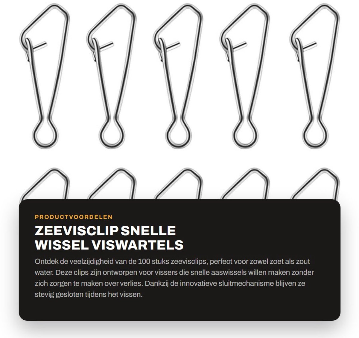 Dailygoods- Zeevisclip 100 Stuks - Snelle Wissel Viswartels - Hoge Sterkte - Voor Zoet/Zout Water - Eenvoudig te Gebruiken - Glad Oppervlak - Visclips