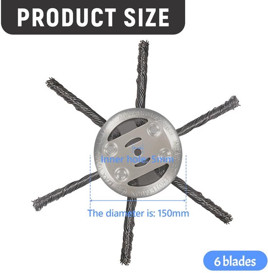 Dailygoods- Onkruidborstel Professionele Freeskop - Grastrimmer - Bosmaaier - Roestvrij Staal - 150 mm - 6 Messen - Grastrimmerkop van Dailygoods — afbeelding 4