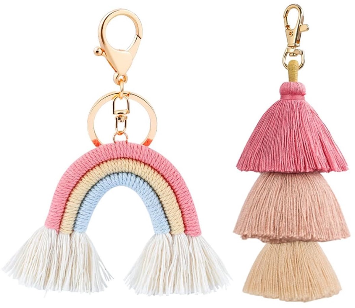 Dailygoods - Set van 2 Sleutelhangers met Kwastjes en Regenboogdesign