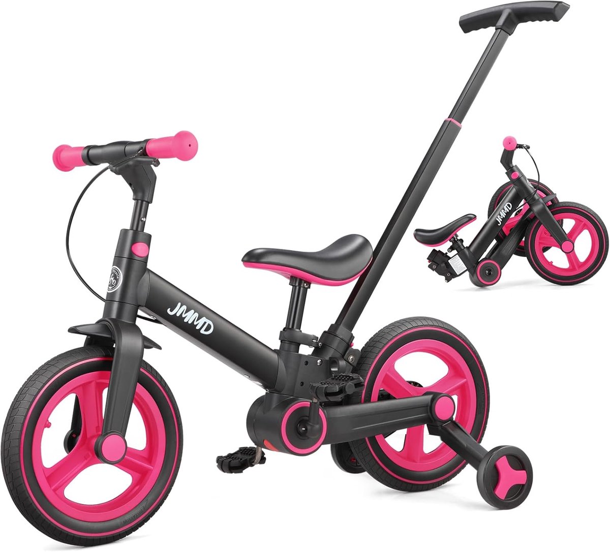 Loopfiets met pedalen Kinderfiets 6-in-1 Kind leren fietsen Groeit mee met kind 12 inch Rood Roze
