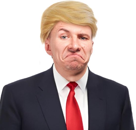Dailygoods- Pruik voor Halloween - Grappige Donald Trump kostuum - Blonde feestpruik - Voor volwassenen - Inclusief stropdas - Comfortabele pasvorm - Kostuumpruik
