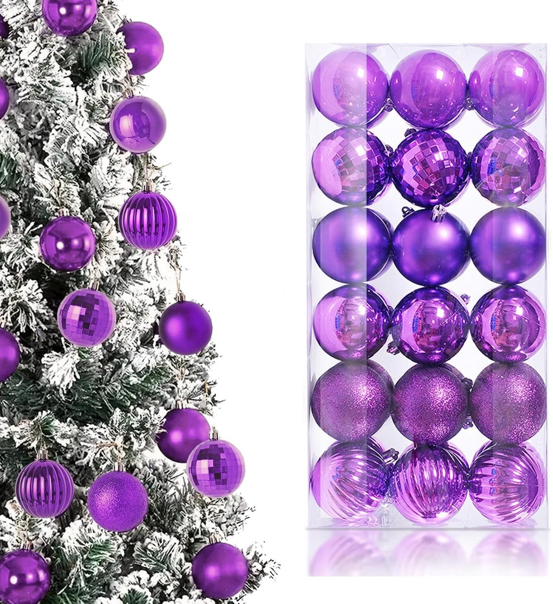 Dailygoods- Kerstballen 36 stuks - Kunststof - 3 cm - Paarse kerstdecoratie - Kerstboomversiering - Onbreekbaar en robuust