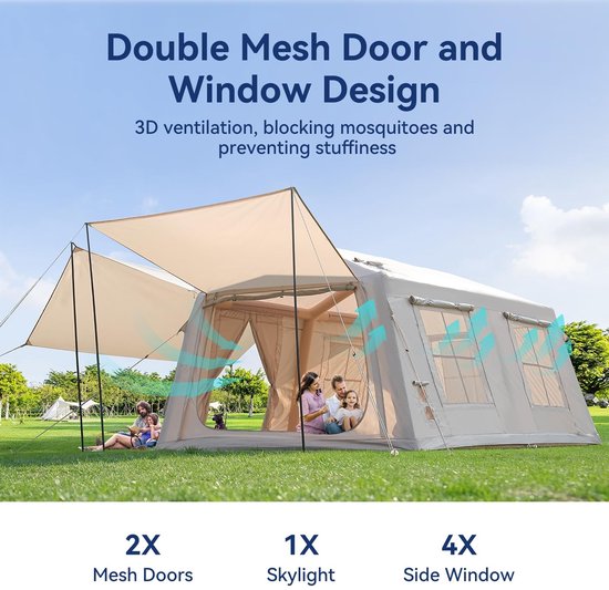 Dailygoods- Opblaasbare Tent 4 Personen - Waterdicht - UV-bestendig - Eenvoudige Installatie - Versterkte Luchtbalken - Geschikt voor Kamperen - Kampeertent van Dailygoods — afbeelding 4