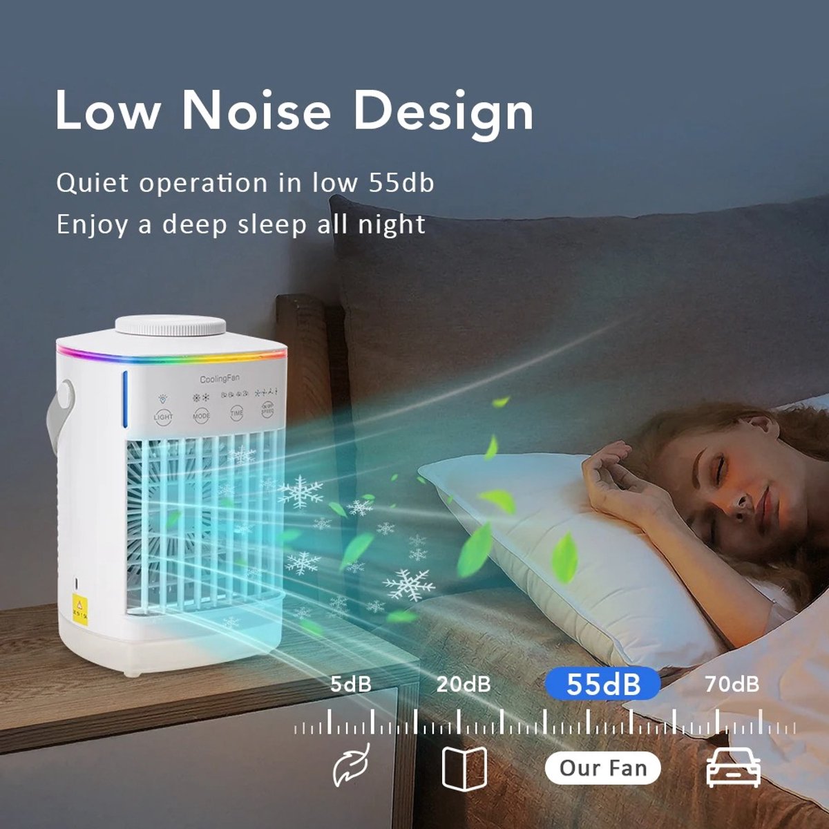 Velmio 4-in-1 Mobiele Airco Zonder Afvoerslang – Met Afstandsbediening – Mini Airco - Ventilator - Airconditioning – 700 ml Watertank - Aircooler Met 3 Standen - Sfeerlicht – foto 4