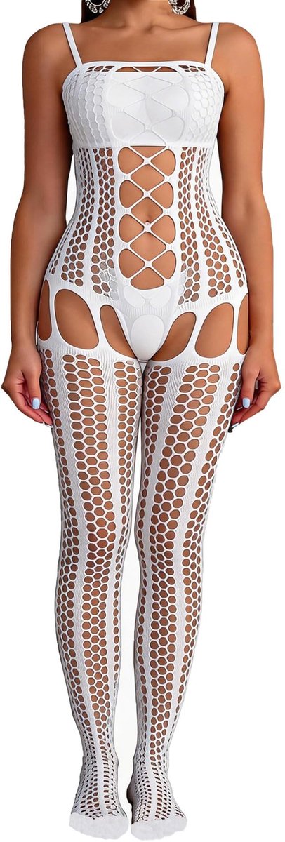 Bodystocking Sexy - Holle Jumpsuit - Visnet Lingerie - Grote Maten - Zachte Nachtkleding - Comfortabel en Elastisch