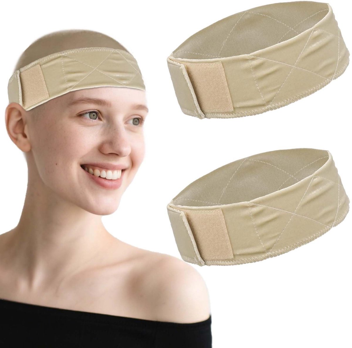 Dailygoods- Pruikband Antislip - Verstelbare Fluwelen Hoofdband - 2 Stuks - Nude Kleur - Comfortabel en Ademend - Pruikgrip