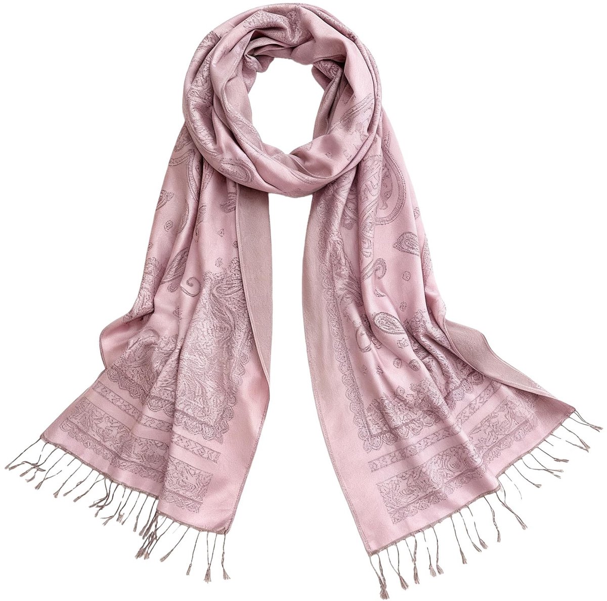 Dailygoods - Kasjmier kunstsjaal, dubbelzijdig bedrukt, zacht en comfortabel, warme sjaal, 195 x 70 cm, roze