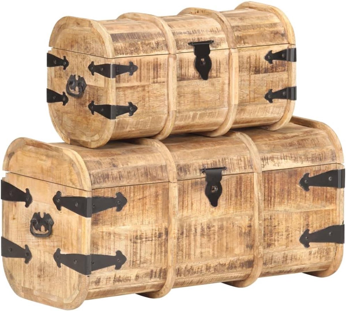 Opbergkisten Massief Hout - Houten Kisten Set - Ruimte Organiseren - Met Handgrepen - 2 Stuks - Bruin
