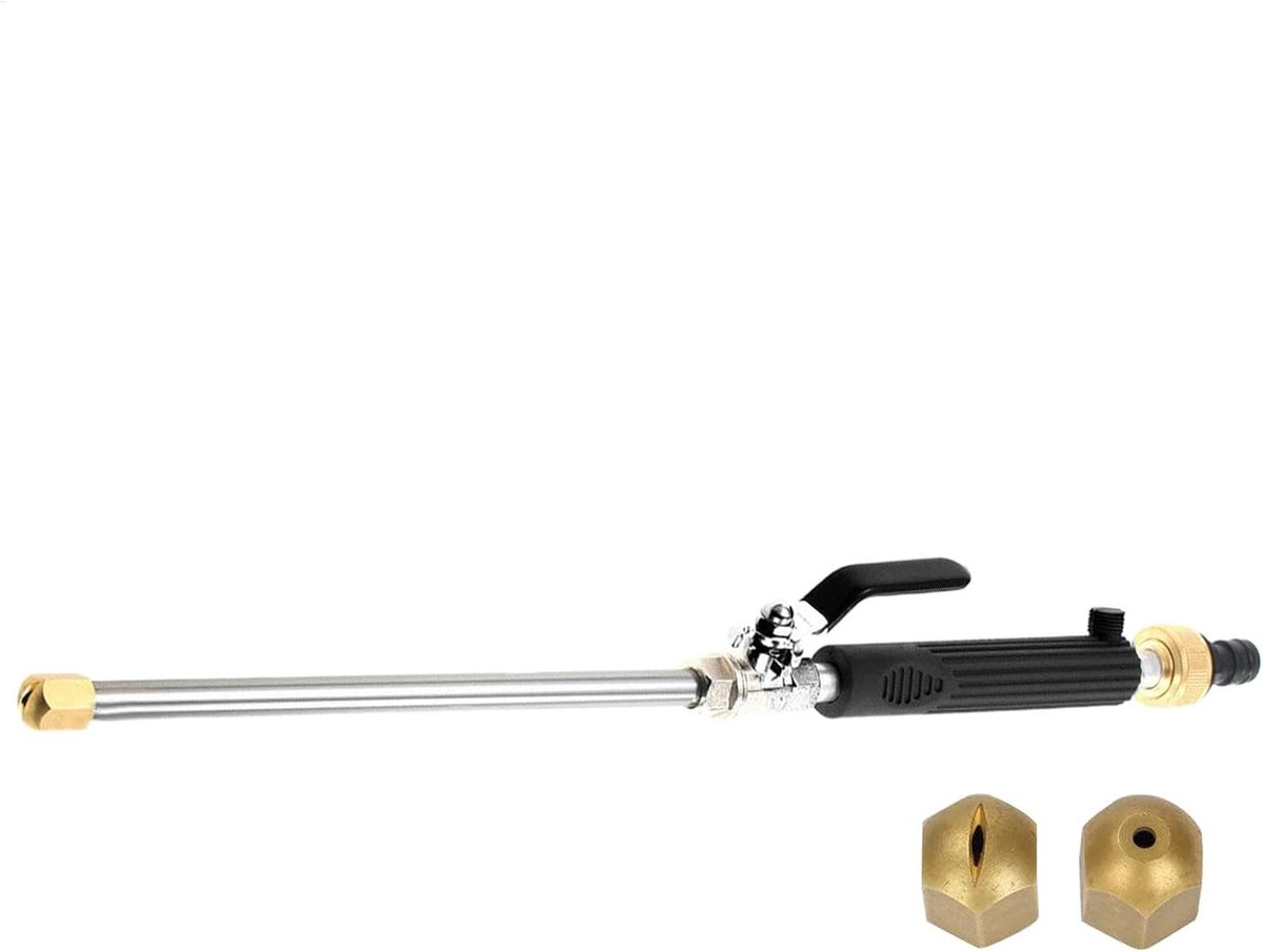 Waterslang Mondstuk - Hogedruk Sproeier - Auto Reinigen - Stevige Aluminium Constructie - 47 cm Lengte - Zilver