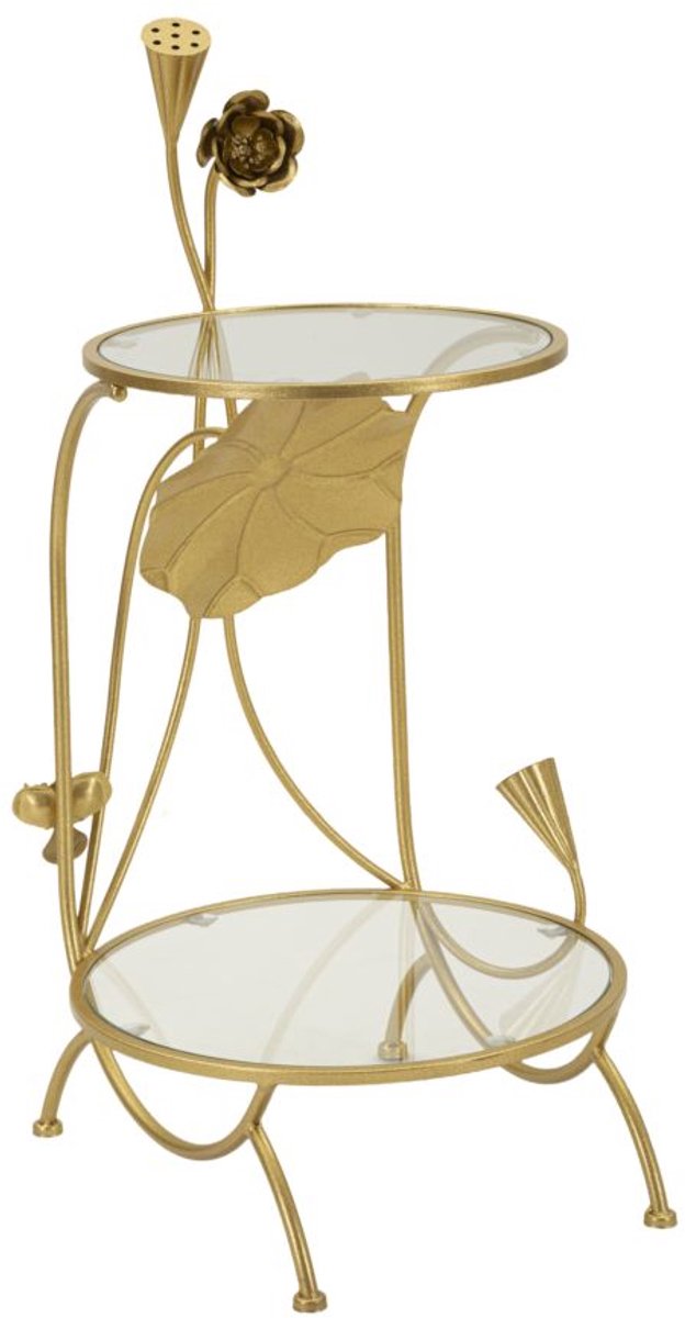 Mauro Ferretti Tafel 2 Shelves Flowers Ø 40×78 cm Goud