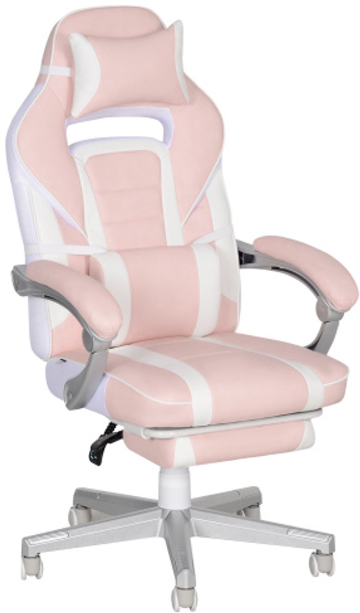 ROLIPO GamingChair Pink - Gamingstoel - Voetsteun - Hoofd- & lendenkussen - Hoogteverstelbaar-tot 120 kg