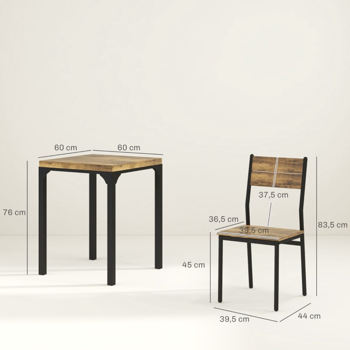 FloraGrace Eetkamerset Voor 2 Personen - Compact Tafelset Met 2 Stoelen - Landelijke Stijl - MDF En Metaal - Rustiek Bruin