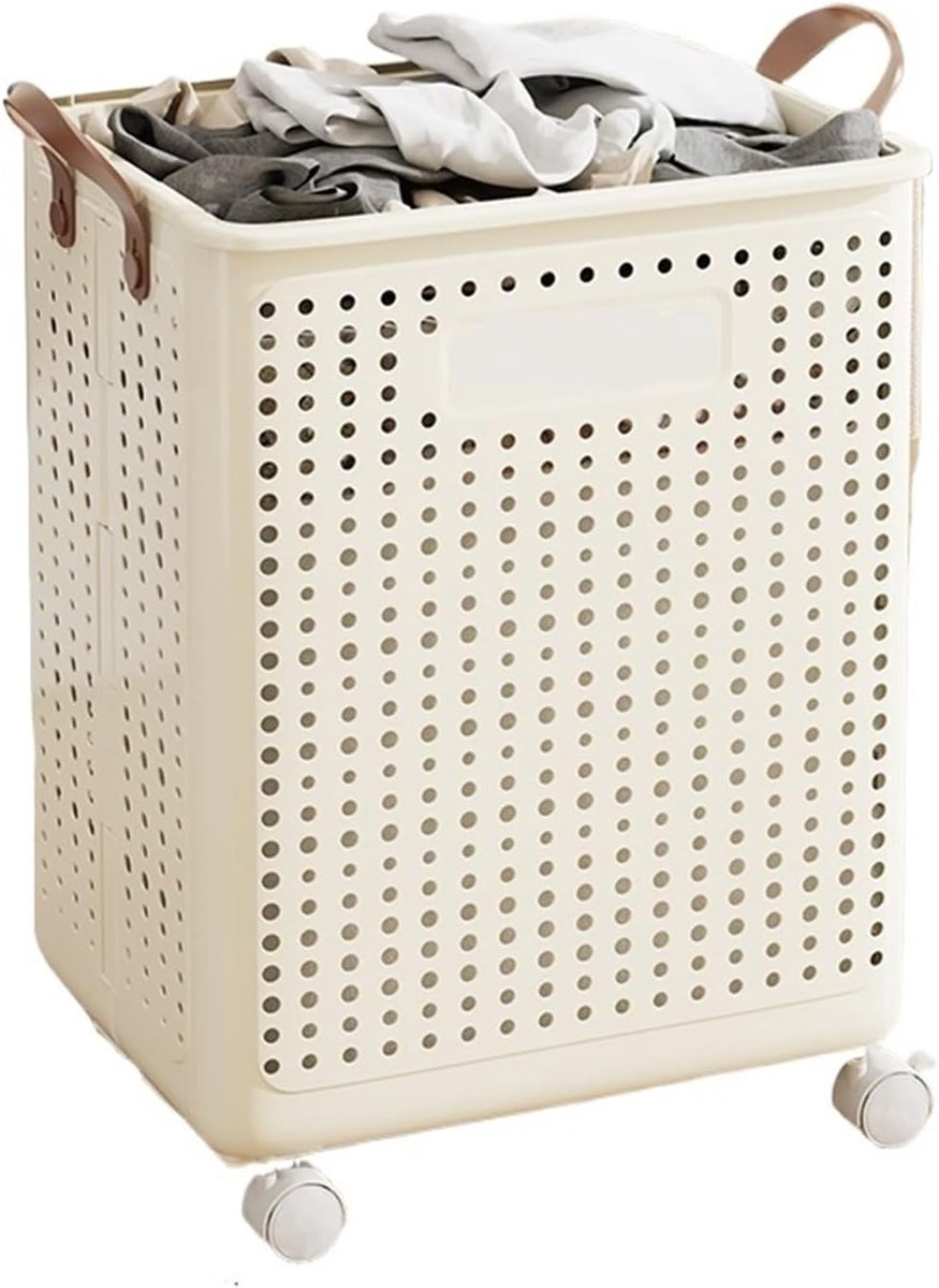 Wasmand met wielen Opvouwbare mand Wassen organiseren Ruime capaciteit XL formaat Milk