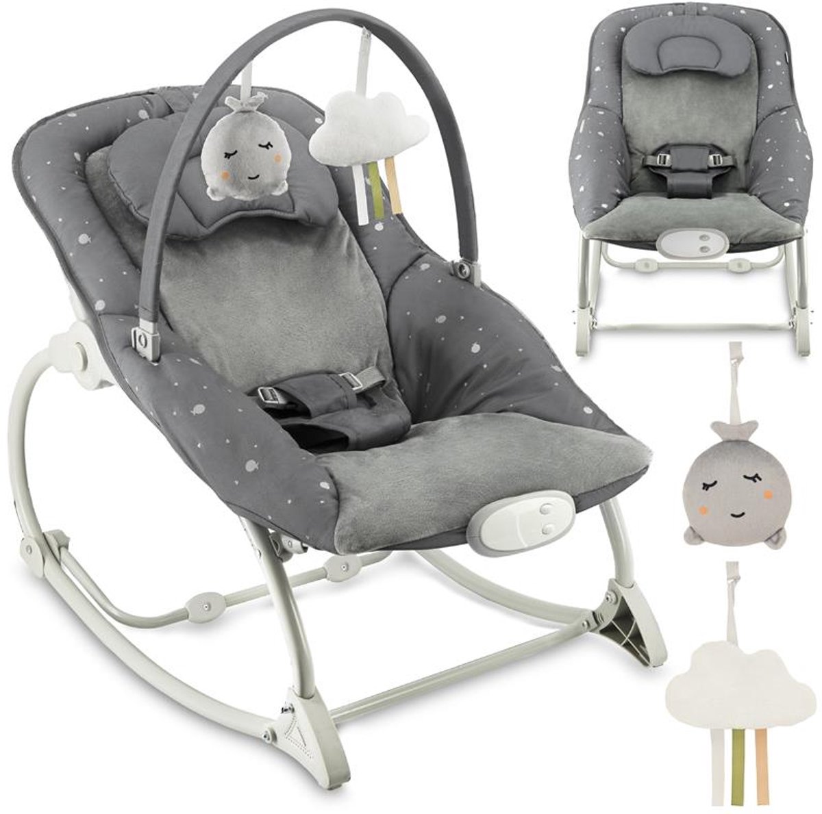 MoMi LAPIS - Babywipstoel - Wipstoel met Vibratie en Melodieën - Verstelbare Rugleuning - Donkergrijs