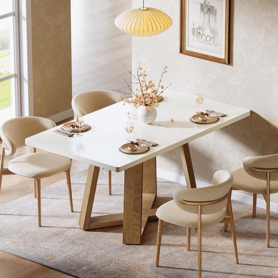 Table à manger Little Trees - Table de cuisine - Piètement en bois - Blanc Marron - Moderne - 120 x 79 x 75 cm - Modèle compact - Pour 4 personnes