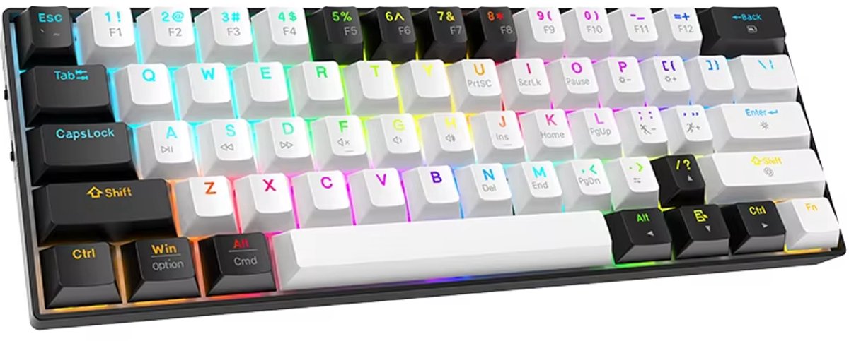 T68 Draadloos Mechanisch Toetsenbord - RGB - Bluetooth, 2.4GHz & USB-C - Brown Switches - Wit & Zwart
