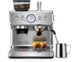 COWSAR Koffiemachine – met geïntegreerde conische molen – 30 maalgraadinstellingen – PID-temperatuurregeling – drukmeter – roestvrijstalen espressomaker en kopjeswarmer – geschikt voor latte macchiato, cappuccino en espresso