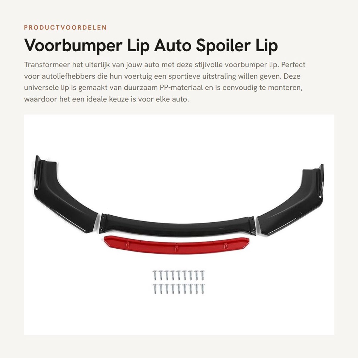 Dailygoods- Voorbumper Lip Universele Auto - Spoiler Splitters - Body Kit - PP Materiaal - Zwart/Rood - 4 Stuks met Schroeven - Bumperlip