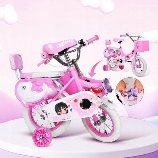 Supvox-Roze Classic Meisjesfiets-16 inch-Opvouwbaar-Met mandje en stevige wielen-Kinderfiets 3-12 jaar — afbeelding 5