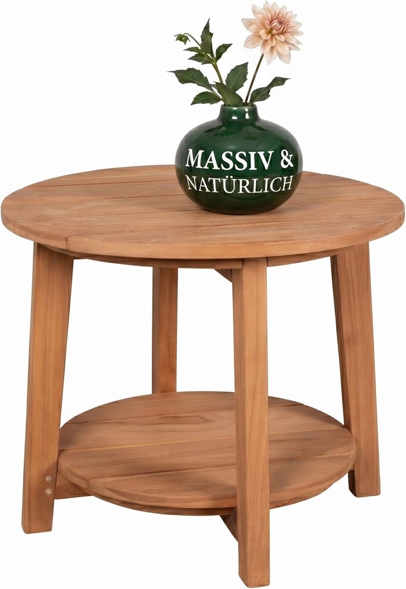 Tuintafel Rond - Bijzettafel Teakhout - Buiten Meubilair - Met Extra Plank - 50 x 50 x 50 cm - Teak