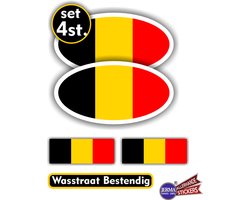 Jerma - Belgische vlag - Auto - Sticker - set - 2x ovaal 13x7 cm - 2st 7x2.5 cm - Vinyl - zelfklevend
