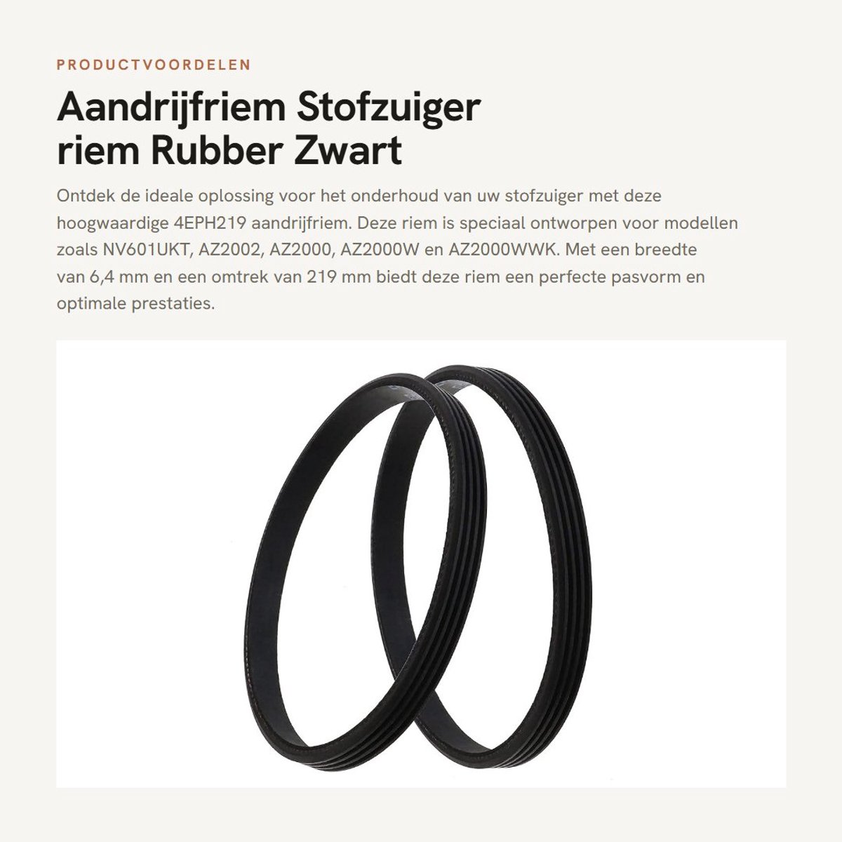 Dailygoods- Aandrijfriem 4EPH219 - 2x Stofzuiger Aandrijfriem - Rubber - 6,4 mm Breedte - 219 mm Omtrek - Sluitlus Model - Stofzuigerriem
