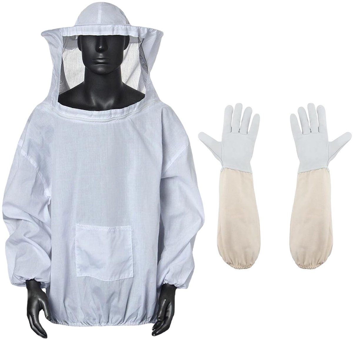 Dailygoods - Imkerpak met handschoenen, imkerhandschoenen van geitenleer, imkerjas met sluier, imkerjas met hoed, imker, beschermende handschoenen met lange mouwen, imkerhandschoenen voor heren en dames